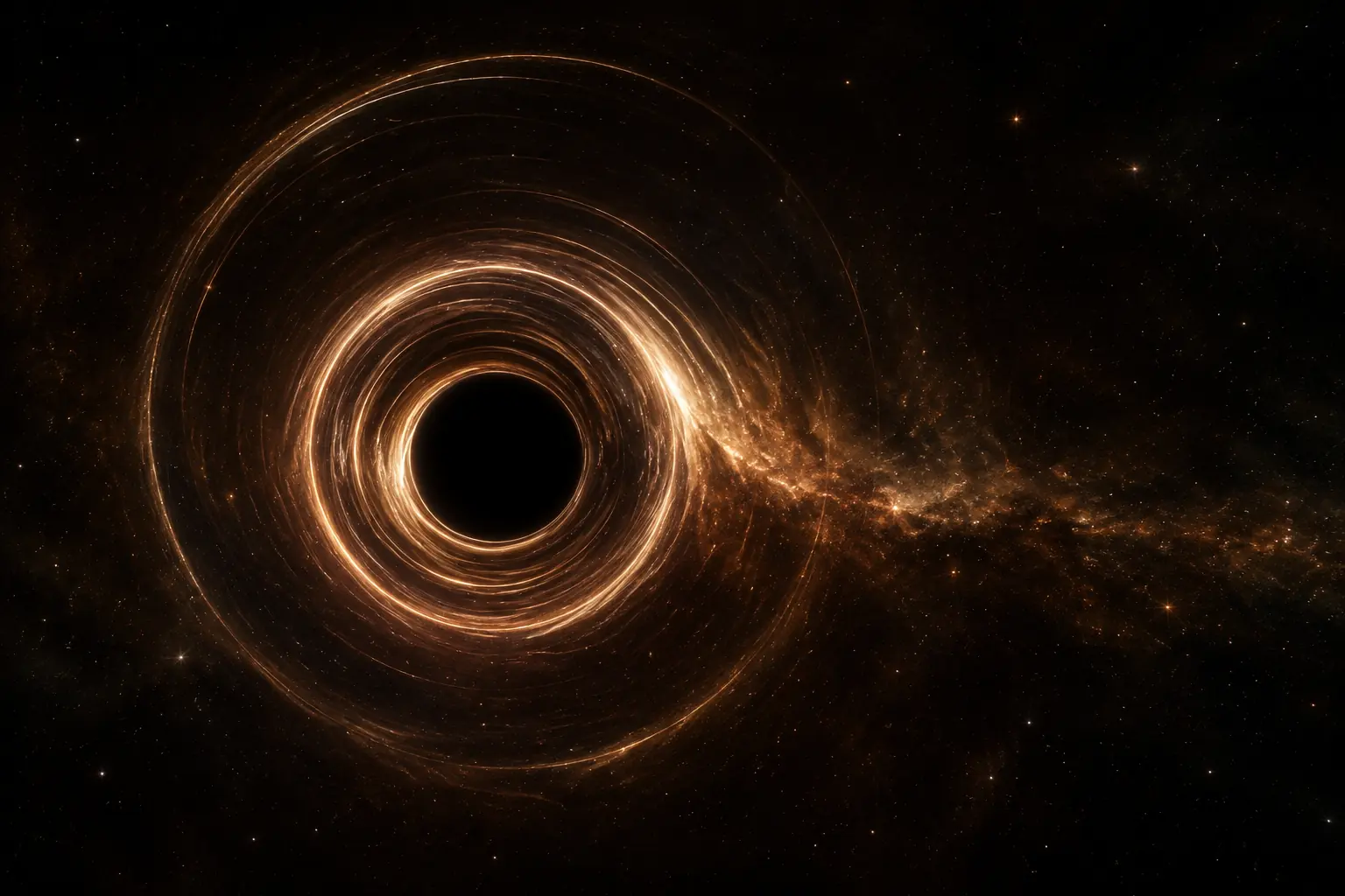 Luminous geodesic rings curve around Sagittarius A*.